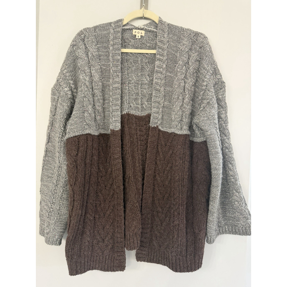 POL Color Block Open Front Cardigan